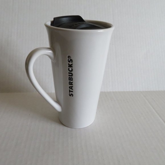 🔥🔥HP🔥🔥 Starbucks White/Black Etched Logo 16oz Ceramic Travel Mug Cup, NWOT - Picture 2 of 11